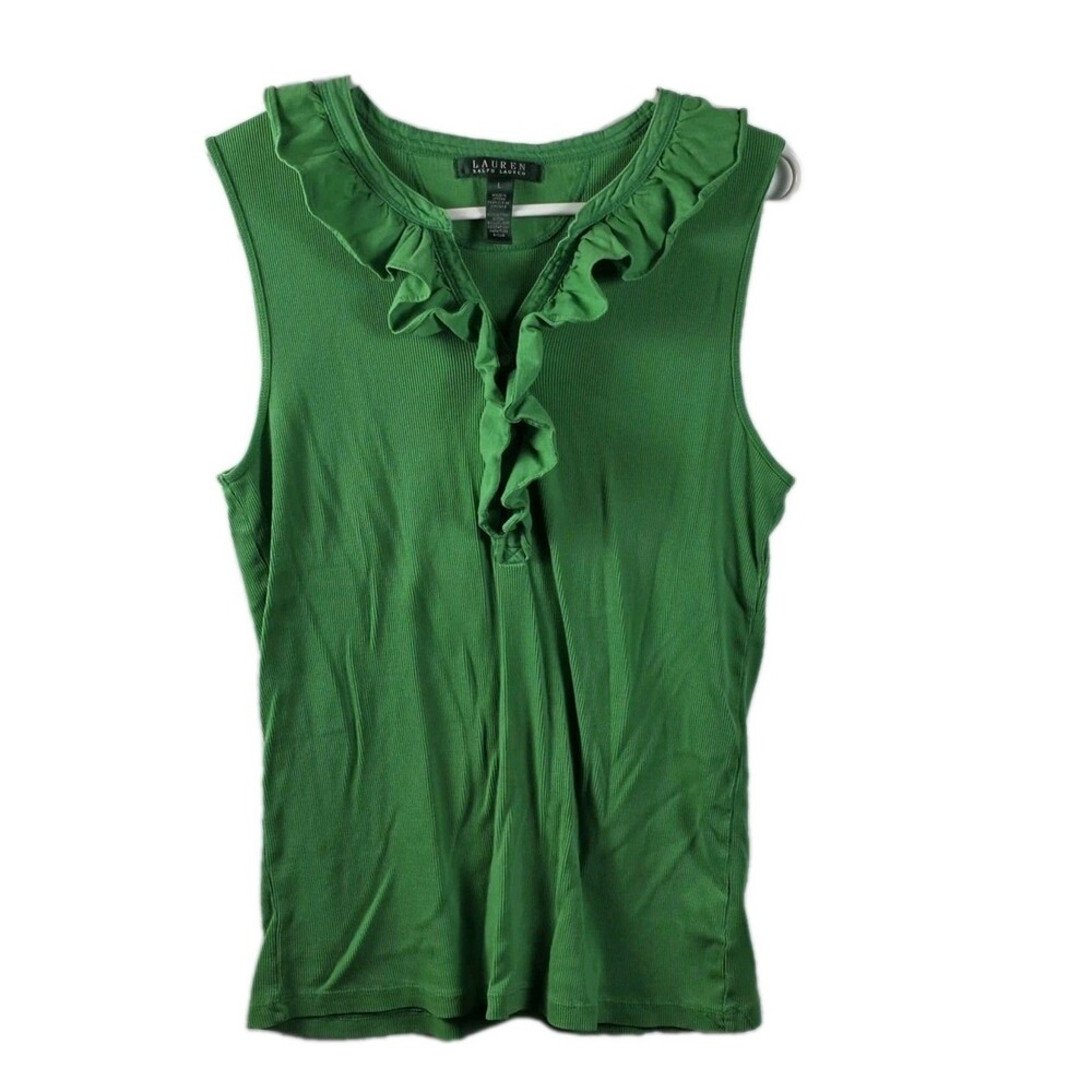Lauren Ralph Lauren Women's Large Green Ruffle Blouse‎